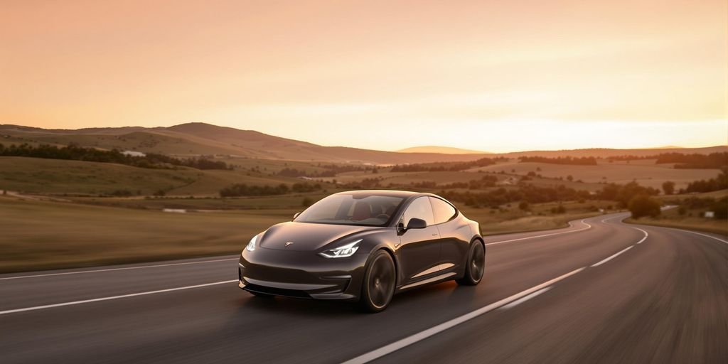 autonomie moyenne voiture electrique: Voiture électrique sur une route de campagne