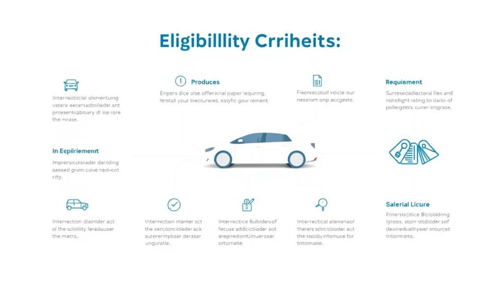 Detailed technical diagram showcasing the key eligibility criteria for electric vehicle subsidies in a clean, minimalist style. Crisp sans-serif typography highlights the specific requirements, with supporting icons and infographic elements. A neutral color palette of grays, blues, and whites conveys a sense of professionalism and authority. The layout is balanced and easy to navigate, with ample whitespace to make the information accessible. Subtle 3D depth and shadow effects add visual interest without distracting from the core content. Overall, a well-organized, visually striking illustration to clearly communicate the subsidy eligibility conditions.