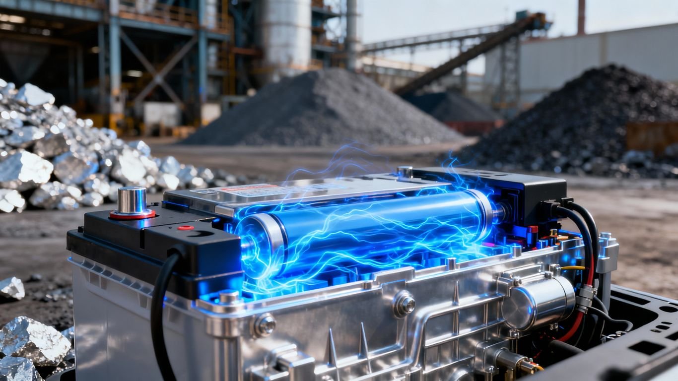 Batterie de voiture électrique, matières premières et usine