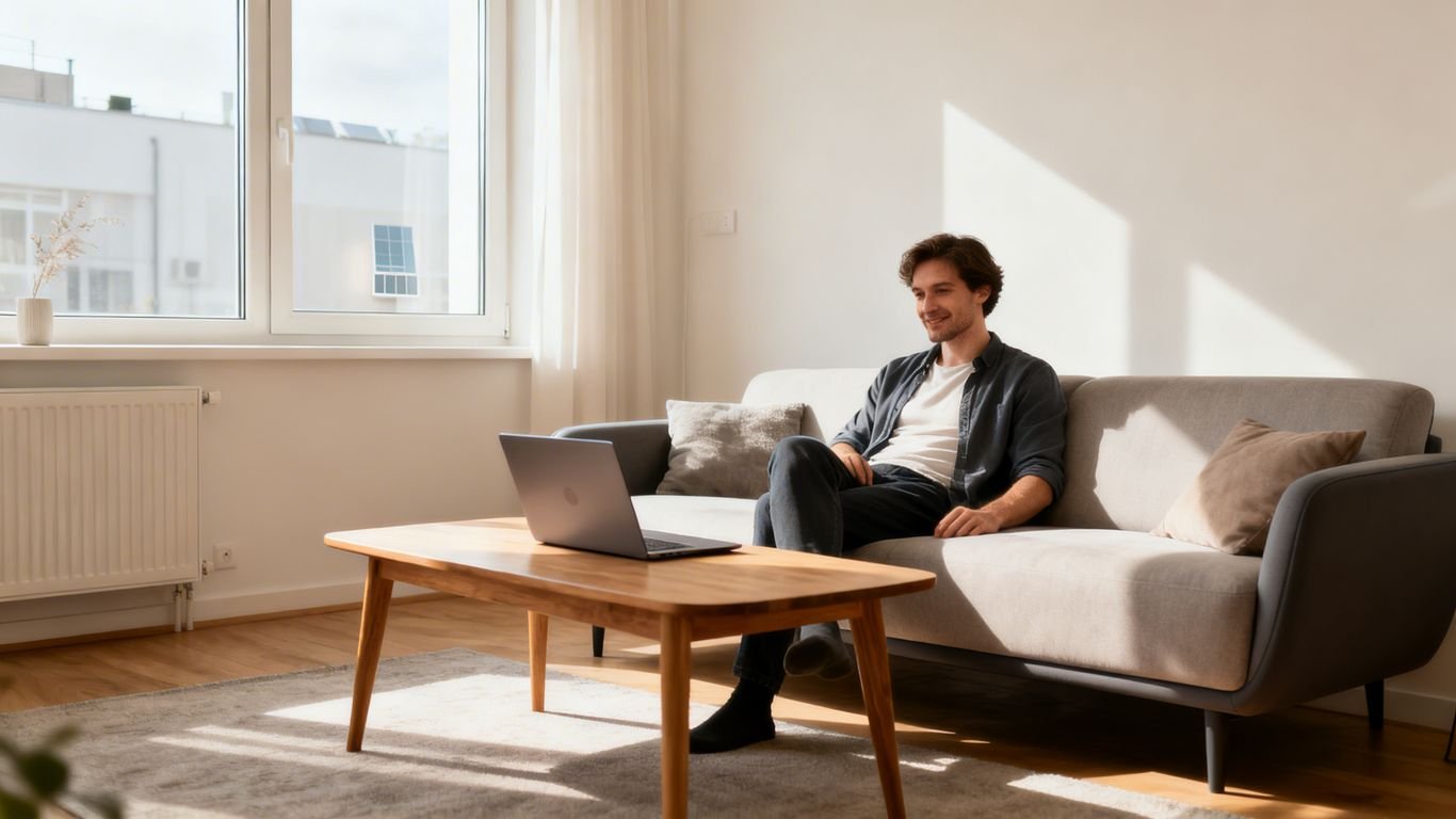 Personne dans un salon moderne, économie d'énergie
