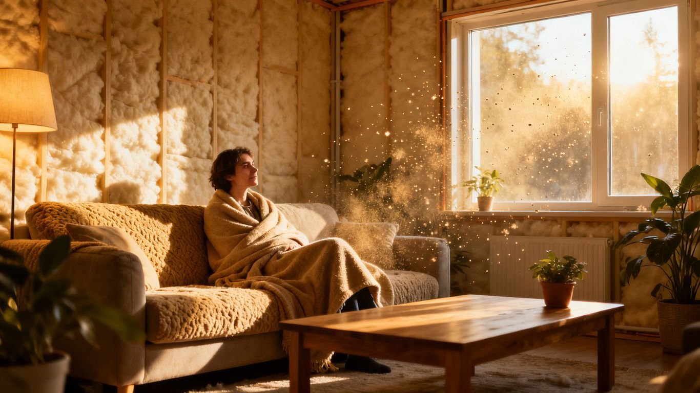 Maison bien isolée avec une lumière chaleureuse et confortable.