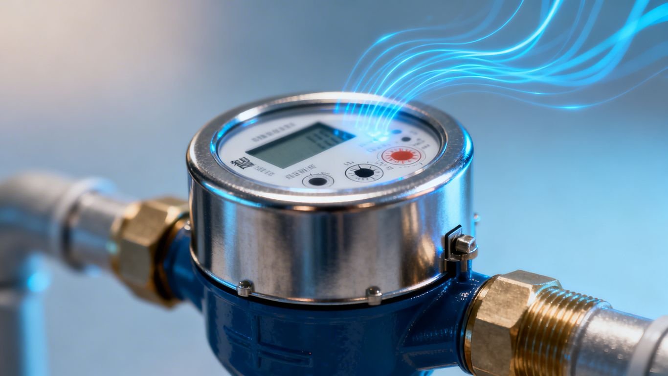 Compteur d'eau connecté avec des lignes bleues