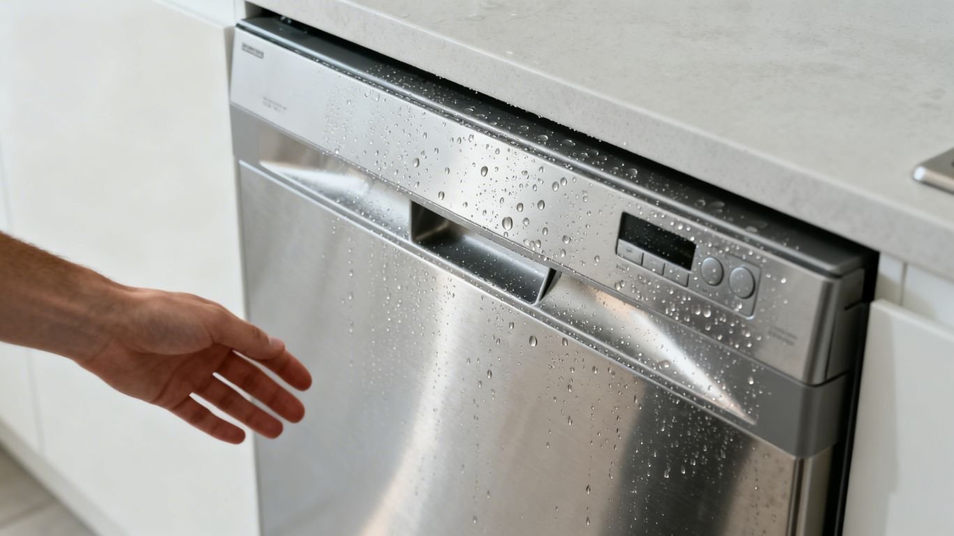 Lave-vaisselle moderne dans une cuisine propre et lumineuse.