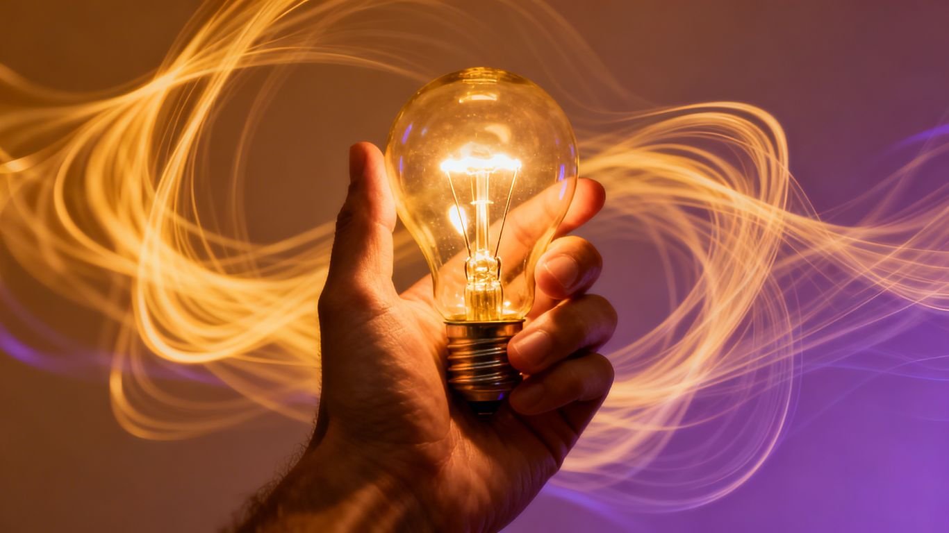 Ampoule lumineuse avec des motifs d'énergie abstraits.