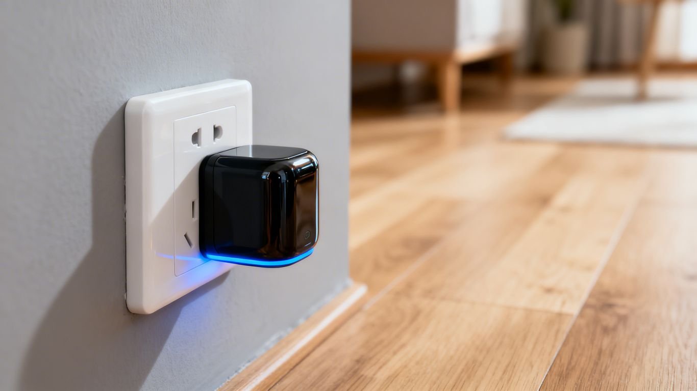 Boîtier d'économie d'électricité branché dans une prise murale.