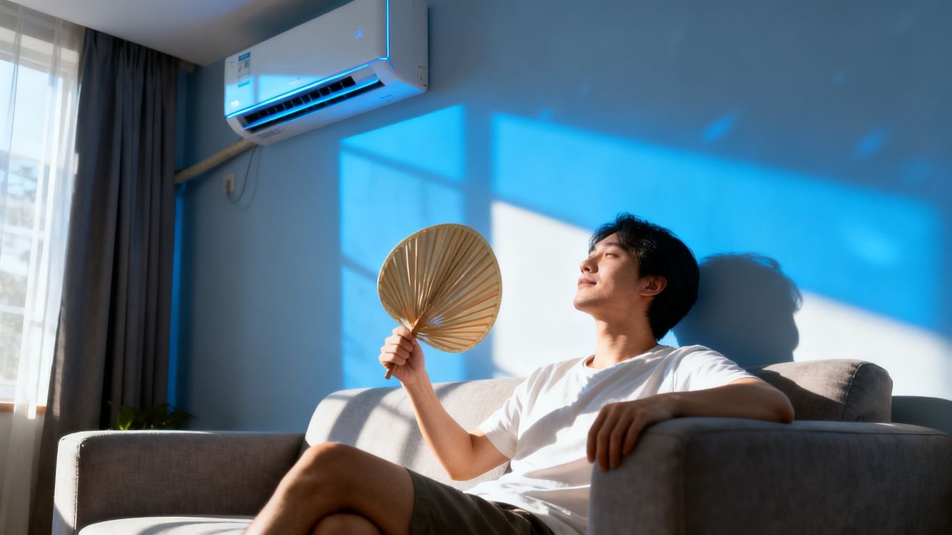 Climatiseur mural dans un salon ensoleillé