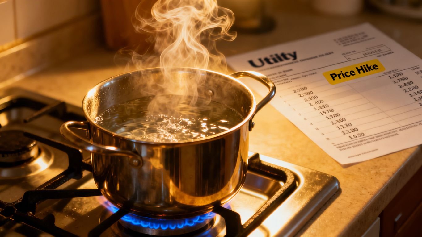 Une casserole d'eau bouillante sur une cuisinière.