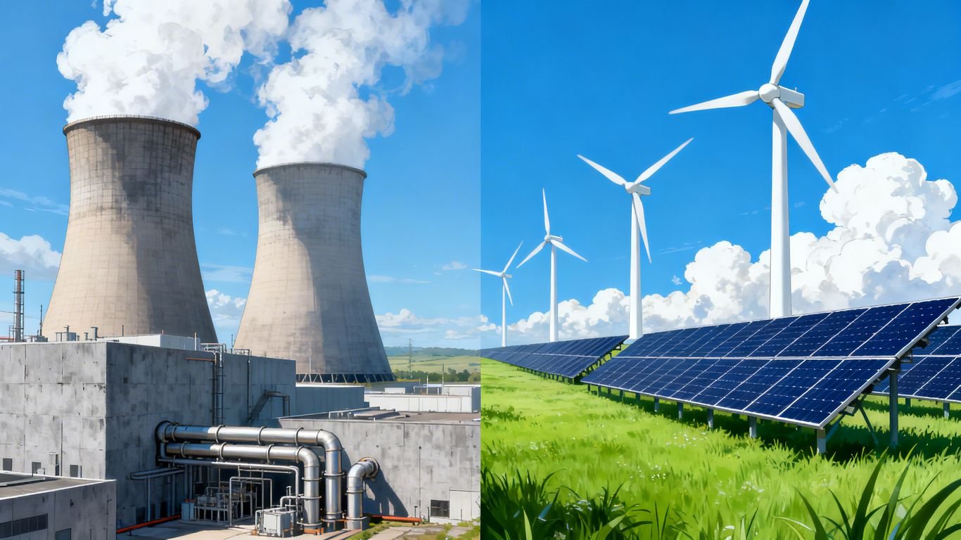 Nucléaire contre énergies renouvelables : une comparaison visuelle.