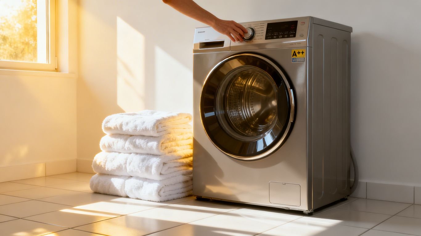Sèche-linge A+++, linge propre, économie d'énergie.