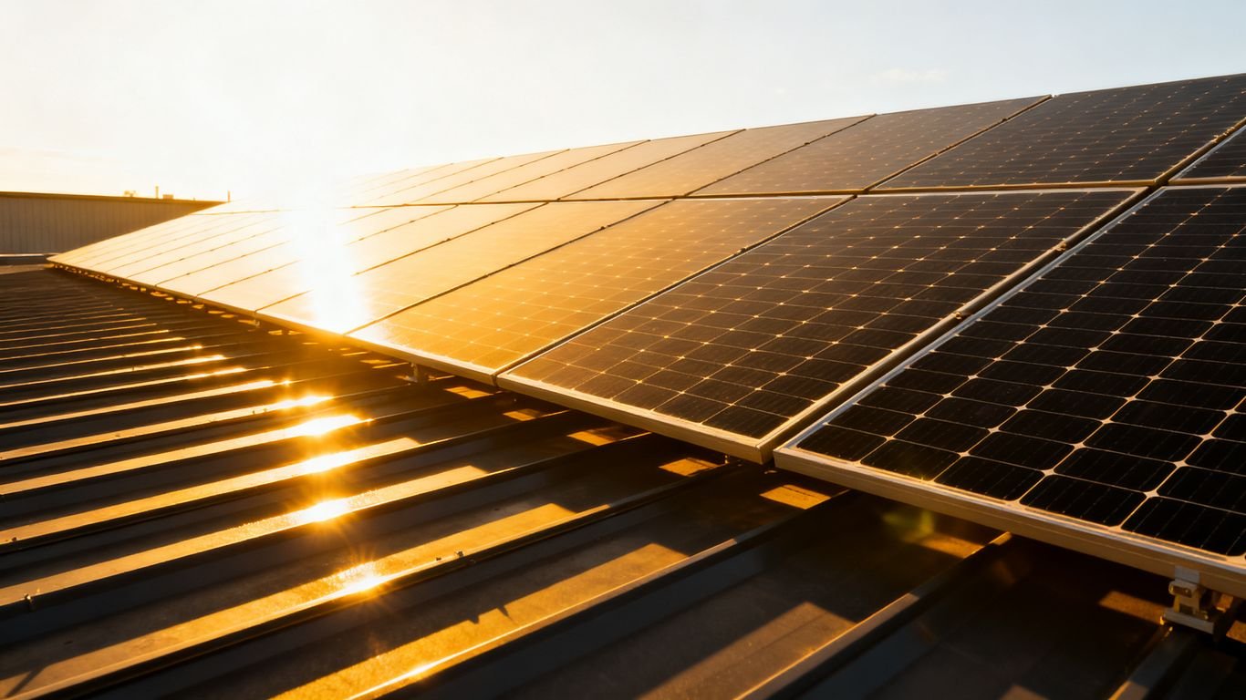 Panneaux solaires sur un toit sous le soleil.