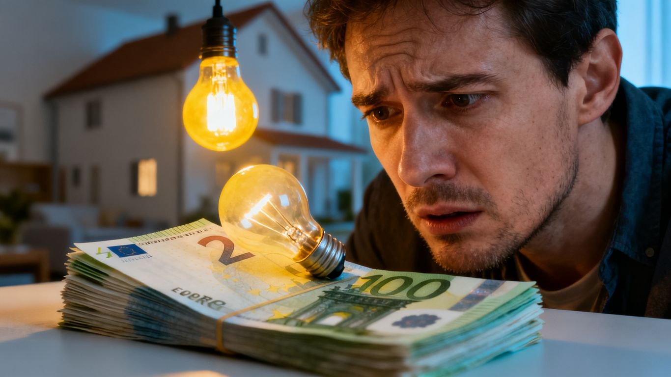Facture d'électricité élevée, personne inquiète, maison